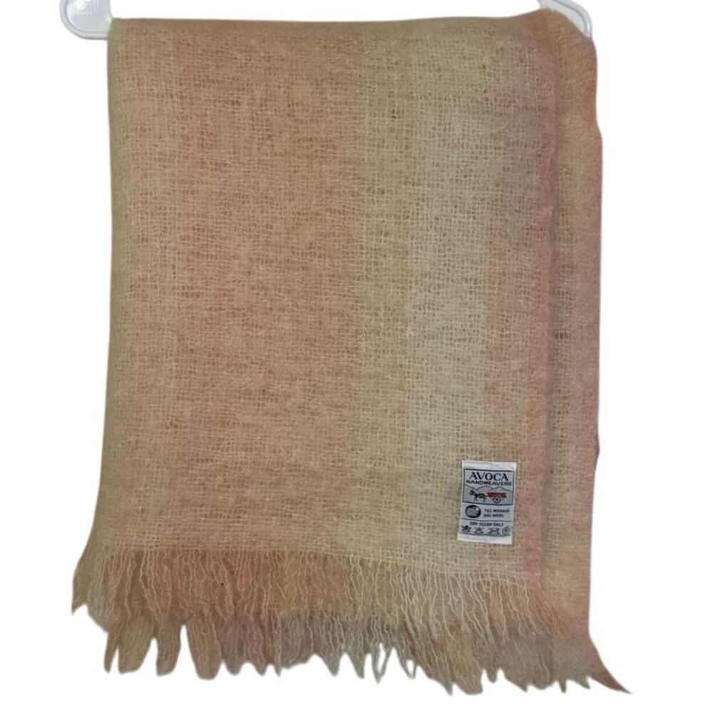 Avoca Handweavers Mohair Wool Throw Blanket Peach Cream Stripe Ireland r1